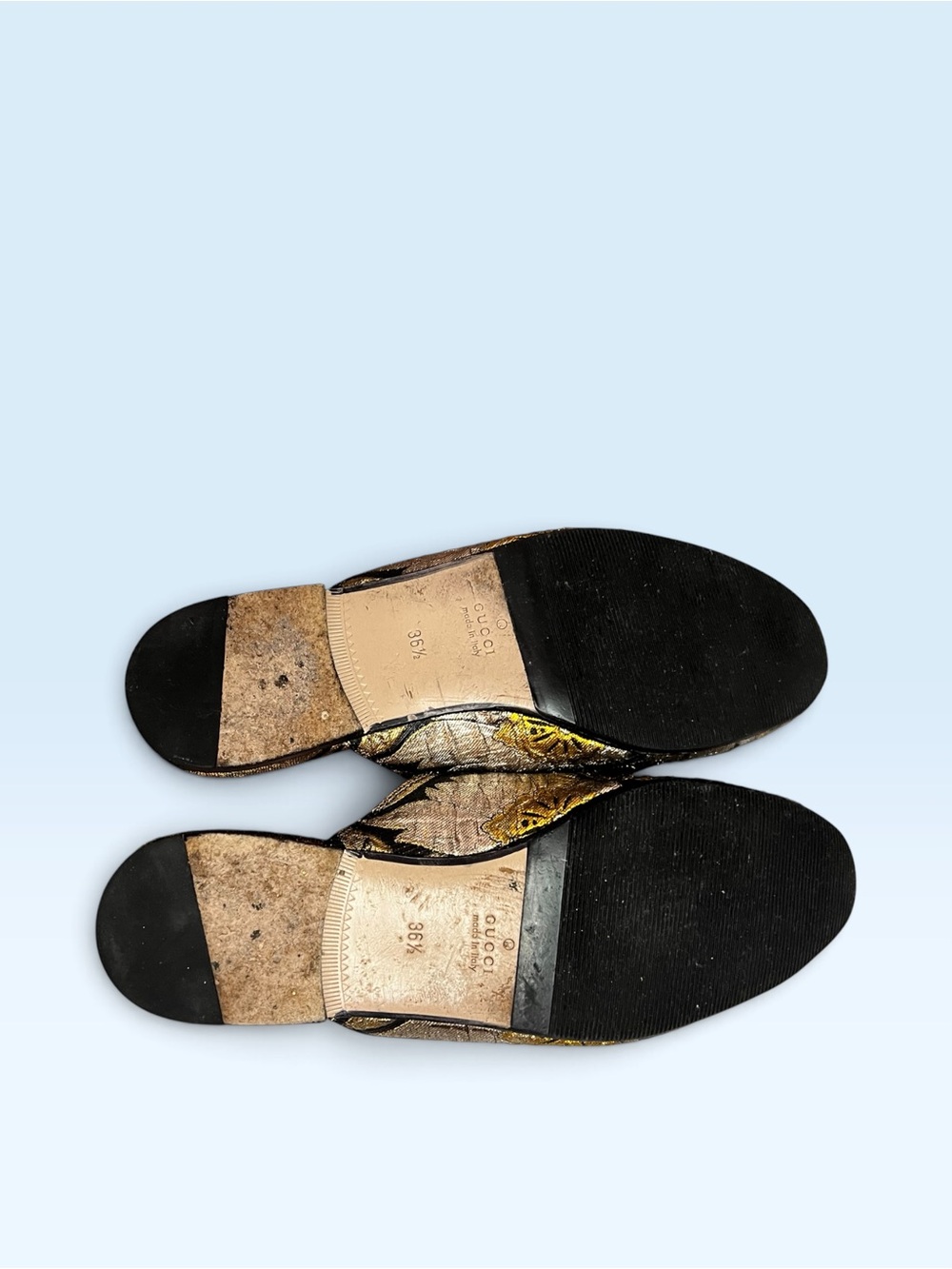 Gucci Gold, Black & Red Heart Embroidered Horsebit Mules - Picture 4 of 4